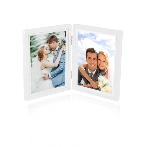 Baieye Bilderrahmen Doppelt Klappbare,Fotorahmen 10x15cm,Doppelbilderrahmen Holz,für Tischaufsteller oder Geschenke (Weiß) von Baieye