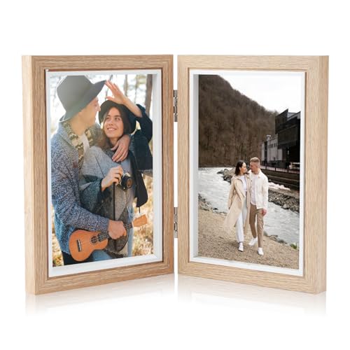 Baieye Bilderrahmen Doppelt Klappbare,Fotorahmen 10x15cm,Doppelbilderrahmen Holz,für Tischaufsteller oder Geschenke von Baieye