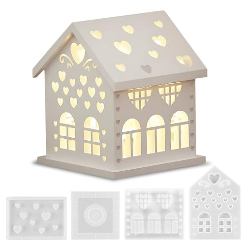 Silikonform Haus Set,Silikonform Mini Häuser mit Herz,DIY Geschenk zum Valentinstag,3D Gießform,für Kerzen,Dekorationen von Baieye