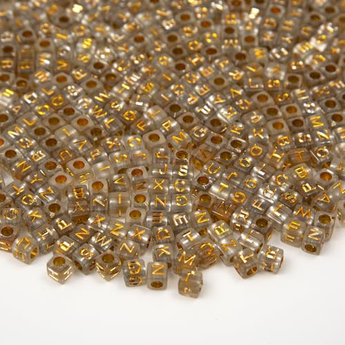 1000 Stück Acrylperlen für kleine Buchstaben, Würfel, Buchstabenperlen, Acryl, Buchstaben-Alphabet für Schmuckherstellung, Alphabet-Perlen (Gold) von Baiinjiene