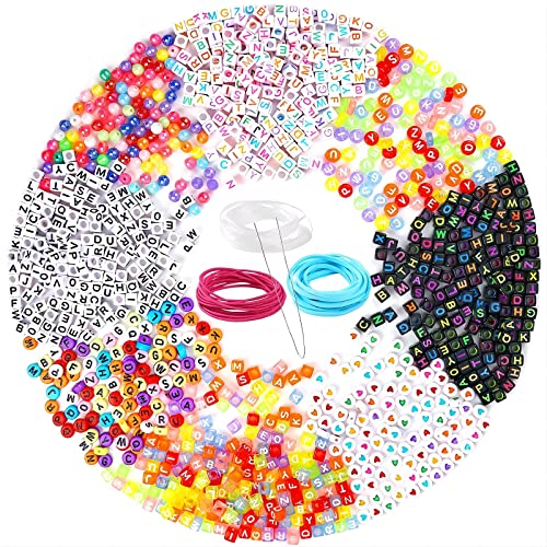 Bailinks 1300 Stück Acryl Buchstabenperlen, A-Z-Würfelperlen-Set, bunte Kristalle mit farbiger Schnur, Buchstabenperlen für die Armbandherstellung, DIY-Schmuckherstellung, Basteln von Bailinks