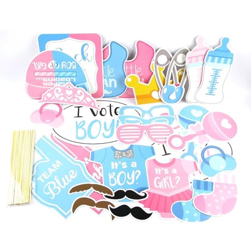 Bailinks 30 Stück Babyparty Foto Requisiten - Gender Reveal Party Deko Set für Baby Shower, Rosa und Blau Photo Booth Props für Jungen und Mädchen, Babydusche Neugeborene Fotoaccessoires, Handheld-Sel Bailinks 30 Stück Babyparty Foto Requisiten - Gender Reveal Party Deko Set für Baby Shower, Rosa und Blau Photo Booth Props für Jungen und Mädchen, Babydusche Neugeborene Fotoaccessoires, Handheld-Sel von Bailinks
