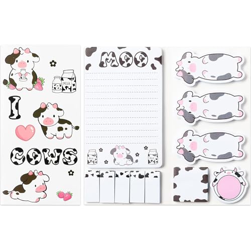 Bailinks 440 Blätter Haftnotizen Set - Lustige Memo Pads Design, Selbstklebende Notizzettel für Schule, Büro, Lehrer Geschenke, Schülerbedarf, Kinder Page Marker, Schreibwaren Zubehör (Milchkuh) von Bailinks
