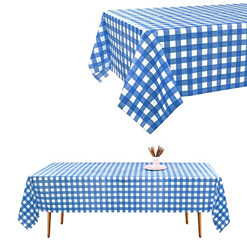 Bailinks Party Tischdecken, 2 Stück Einwegtischdecken, 137 * 274cm rechteckige Plastiktischdecken, geeignet für Geburtstagsfeiern, Picknicks, Weihnachtsfeier Dekoration(Blau und Weiß kariert) von Bailinks