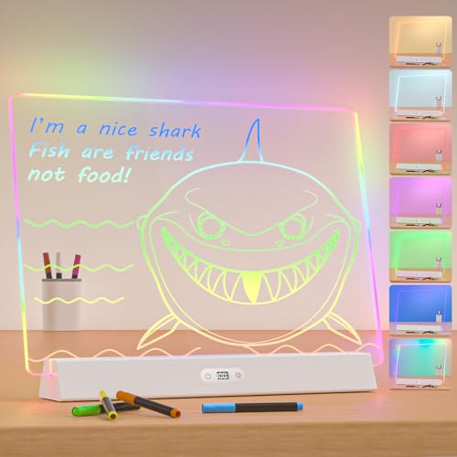 LED-Notiztafel mit Farben, wiederaufladbar, 9 Modi, leuchtend, Acryl, trocken abwischbar, 35,6 x 25,4 cm, Neonleuchtend, Schreibtischschild, Buchstaben, Nachrichten, Memo, Zeichenbrett für Zuhause LED-Notiztafel mit Farben, wiederaufladbar, 9 Modi, leuchtend, Acryl, trocken abwischbar, 35,6 x 25,4 cm, Neonleuchtend, Schreibtischschild, Buchstaben, Nachrichten, Memo, Zeichenbrett für Zuhause von Bailkind