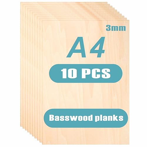 Baixinda 10 Stücke A4 Sperrholzplatte 3mm,297 x 210 x 3 (+/- 0,2) mm Linde Sperrholz,Holzplatten Perfekt für DIY Modell,Laserprojekte,Gemälde Kunst von Baixinda