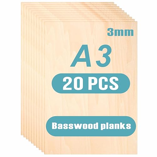 Baixinda 20 Stücke A3 Sperrholz,420 x 297 x 3 (+/- 0,2) mm Laser holz,Lindenholz Sperrholzplatte 3mm,Perfekt für DIY Modell,Kunst Und Handwerk,Laserprojekte,Gemälde Kunst von Baixinda