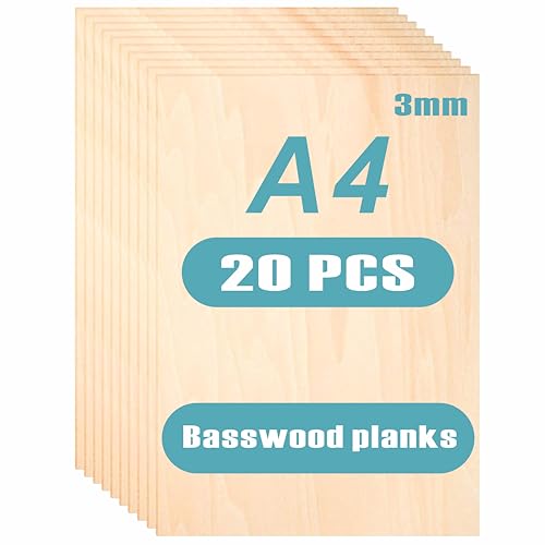 Baixinda 20 Stücke A4 Sperrholzplatte 3mm,297 x 210 x 3 (+/- 0,2) mm Holzplatte,Sperrholz 3mm Wood Panel,Perfekt für DIY Modell,Kunst Und Handwerk,Laserprojekte,Gemälde Kunst Et von Baixinda