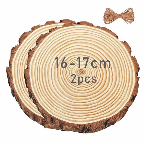 Baixinda Baumscheiben Natur Holzscheiben,2 Stücke Holzscheibe 16-17cm Durchmesser Ca.15mm Dicke für DIY Kunst/Hochzeit Mittelstücke/Weihnachtsschmuck von Baixinda