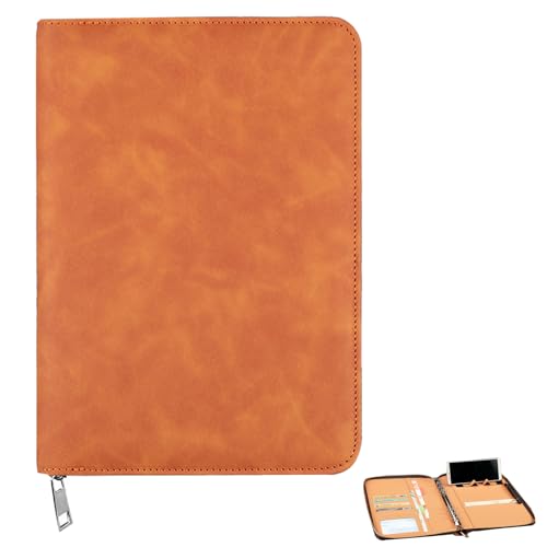 Konferenz Dokumententasche a5 Leder mit Reißverschluss Wasserdichte Multifunktionaler Portfolio konferenzmappe A5 Ringbuchmappe Karte Dokumente Organizer Schreibmappe Notizblock(Braun von Baiyouli