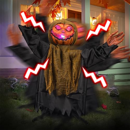 Bajbumgn Animatronics Kürbisgeist Halloween Dekoration, animierter Kürbisse, schaukelnder Geist mit Licht und Sound, hängende Geisters für Spukhaus-Halloween-Gartenparty-Dekoration von Bajbumgn