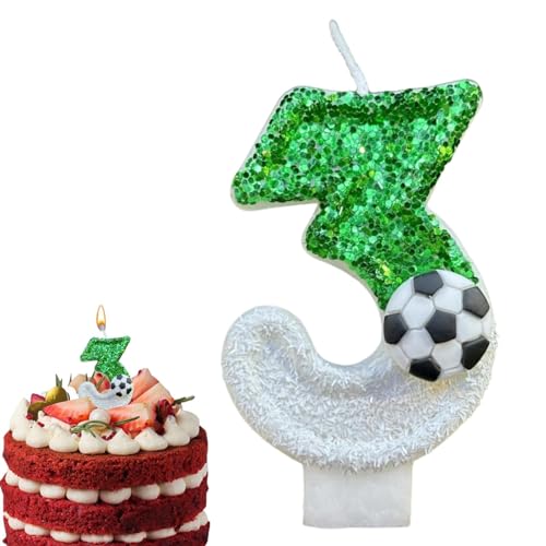 Bajbumgn Fußball-Kerzen für Kuchen, Geburtstags-Zahlenkerze, Funkelnde Pailletten-Fußball-Geburtstags-Zahlenkerze, kreative Kuchendekoration für Geburtstag, Hochzeit, Jubiläum, Feiern von Bajbumgn
