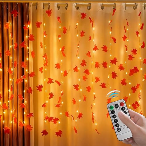 Bajbumgn Herbst Lichterkette Für Innen - USB Ahornblatt Lichterkette Mit Zeitschaltuhr - 8 Modi Deko Für Halloween Thanksgiving Fest - Innenbereich Außenbereich Wohnzimmer Schlafzimmer Büro Wanddekor von Bajbumgn