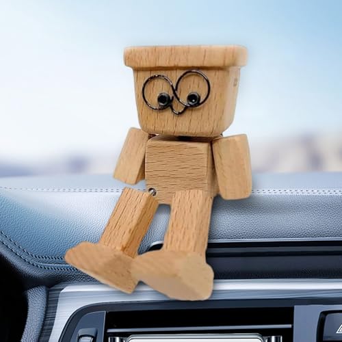 Bajbumgn Schüttelnde Holzmann-Figur, Wackelnde Holzfiguren, Schüttelnde Holzfigur, Handgefertigte Holz-Auto-Ornamente, Actionfiguren, lustige Figur Auto Armaturenbrett-Dekors von Bajbumgn