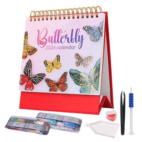 Diamond Art Painting 2026 Schreibtischkalender, stehende Edelsteins -monatliche Desktop Kalender mit Task Manager, Erstellen Sie Edelsteinkalender, Home Offices Planung von Bajbumgn