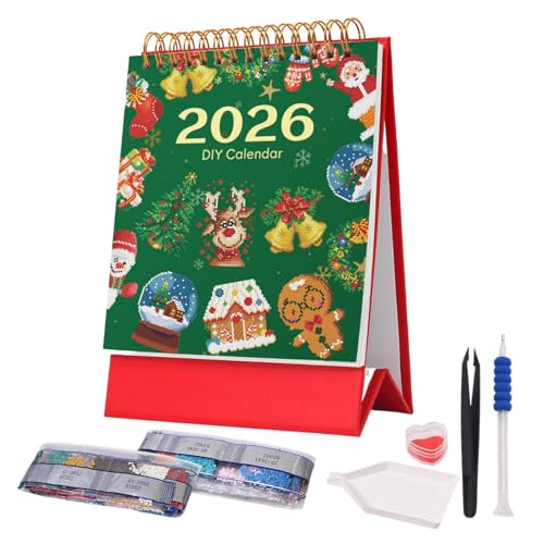 Diamond Art Painting 2026 Schreibtischkalender, stehende Edelsteins -monatliche Desktop Kalender mit Task Manager, Erstellen Sie Edelsteinkalender, Home Offices Planung von Bajbumgn