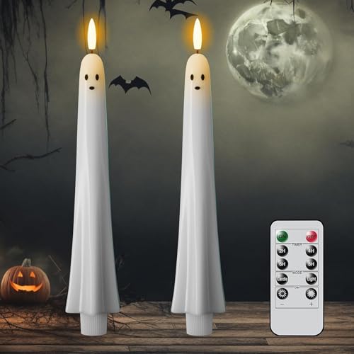 Flammenlose Halloween Geister Stabkerzen, weiße gruselige Geister-LED-Kerzen mit Fernbedienung und Timer, batteriebetriebene flackernde Halloween-Kerzen, Horror-Feiertagsdekor für den Tischkamin Flammenlose Halloween Geister Stabkerzen, weiße gruselige Geister-LED-Kerzen mit Fernbedienung und Timer, batteriebetriebene flackernde Halloween-Kerzen, Horror-Feiertagsdekor für den Tischkamin von Bajbumgn
