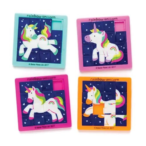 Baker Ross Schiebepuzzles „Regenbogen-Einhorn“ für Kinder – perfekt als kleine Partyüberraschung für Kinder (4 Stück), AR581, Sortiert von Baker Ross