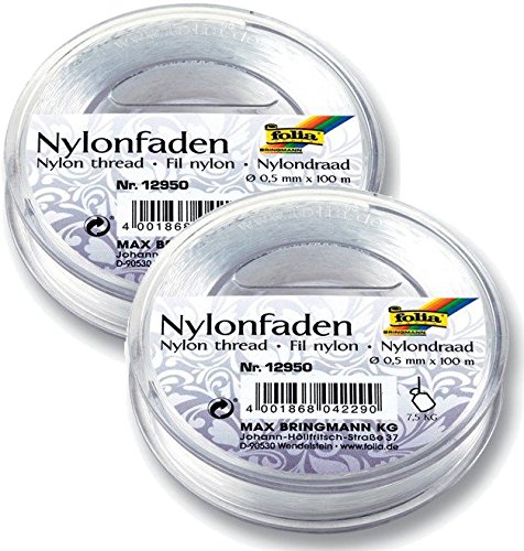 2 Folia Nylonfaden auf Spule, transparent, 0,50mmx100m, Tragkraft 7,5kg von Baker Ross