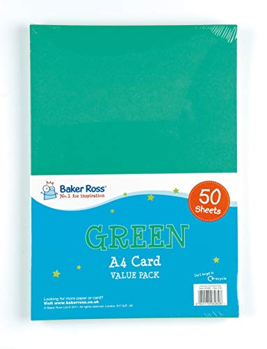Baker Ross EV869 Kartonpapier, A4, 220 g/m², für Kunst- und Bastelaktivitäten von Kindern, Collagen, Modellbau, Grün, 50 Stück von Baker Ross
