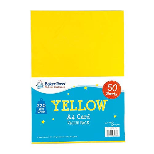 Baker Ross A4 Gelber Bastelkarton - 50 Blatt, DIN A4 Karte zum Basteln für Kinder und Erwachsene von Baker Ross