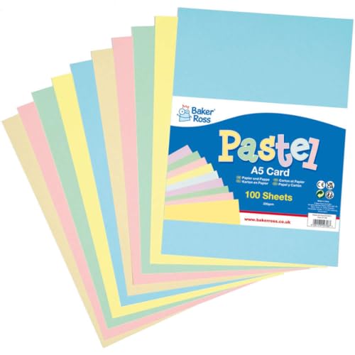 Baker Ross A5 Pastell Bastelkarton - Pack of 100, Pastellfarben Basteln Karte für Kinder und Erwachsene (FC337) von Baker Ross