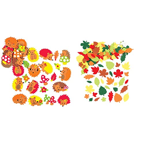 Baker Ross AC105 Igel Moosgummi Sticker - 120 Stück & Filzsticker „Blätter“ (Packung mit 144 Stück), perfekt für Kinder zum Dekorieren von Collagen und Kunsthandwerk, Sortiert von Baker Ross
