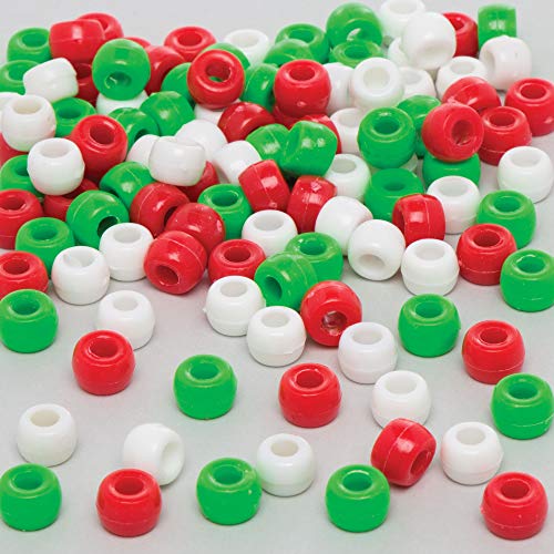 Baker Ross AR691 Großpackung Perlen für Kinder – für weihnachtliche Bastelarbeiten und Dekorationen (500 Stück), Rot, Weiß und Grün von Baker Ross
