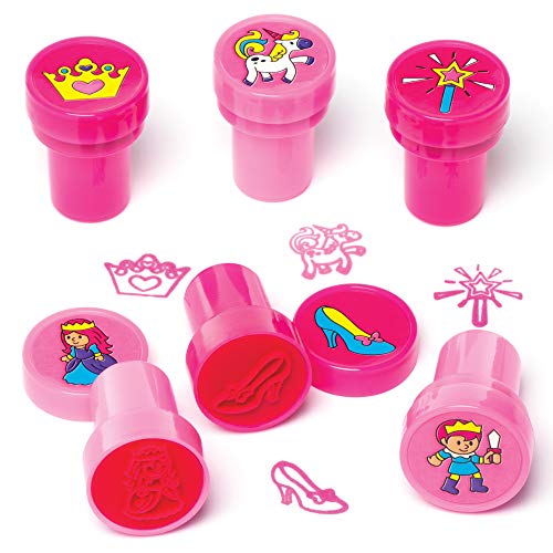 Baker Ross AV242 Selbstfärbende Prinzessinnen-Stempel Basteln und Dekorieren von Karten und Bastelarbeiten – perfekt als kleine Partyüberraschung für Kinder (10 Stück), Sortiert, 20 mm, 10 Pack von Baker Ross