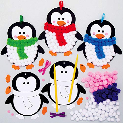 Baker Ross AX356 „Pinguin“ Pompom Kunst - 5 Stück, Pompoms Basteln, großartiges Pompom Starterset für Kinder, Kunsthandwerk und Basteln für Kinder, Mittel von Baker Ross
