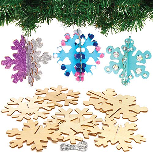 Baker Ross AX403 3D Schneeflocken Deko Aus Holz Bastelset Für Kinder - 6 Stück, Festliche Kreativsets Und Bastelbedarf Zum Basteln Und Dekorieren Zur Weihnachtszeit, Mittel von Baker Ross