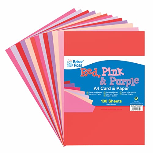 Baker Ross AX627 Valentinstagskarton und -papier, Großpackung in rot, rosa und weiß, Packung mit 100 Stück Ideal zum Basteln zu Hause oder als Klassenzimmerbedarf von Baker Ross