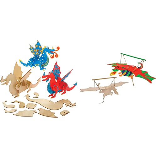 Baker Ross AX842 Drachen Holzbastelset, chinesisches Neujahrs-Bastelset für Kinder, 3 Stück & Bastelsets Holzfiguren Drache (3er-Pack) Bewegliche Puppen mit Flügelschlag für Kinder zum Basteln von Baker Ross