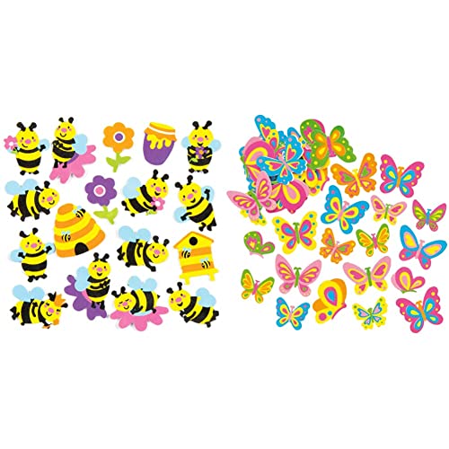 Baker Ross Aufkleber aus Moosgummi mit verschiedenen Bienenmotiven für Kinder zum Dekorieren und Verzieren von Karten(120 Stück), AC812 & EF805 Schmetterling Moosgummi Sticker - 105 Stück von Baker Ross