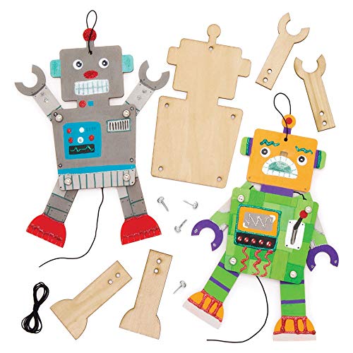 Baker Ross Bastelsets Holzfiguren „Roboter“ (4 Stück) – bewegliche Puppe mit beweglichen Armen und Beinen für Kinder zum Gestalten von Baker Ross