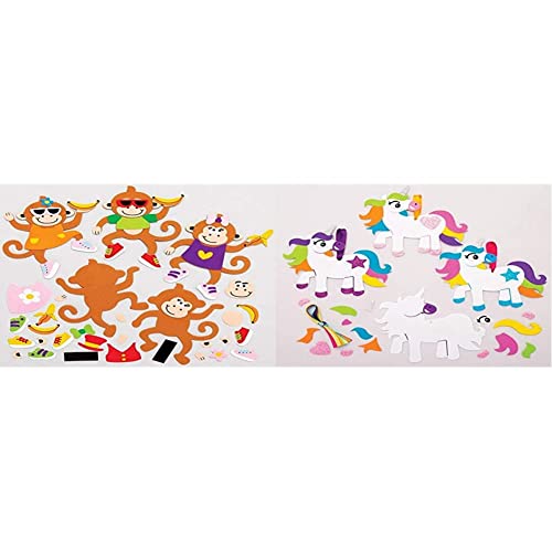 Baker Ross Bastelsets für Deko-Magneten „Frecher Schimpanse“ (8 Stück) & AT310 Einhorn Mix & Match Dekorationsset (6 Stück) – ideal für Kinder und Bastelarbeiten, Sortiert von Baker Ross