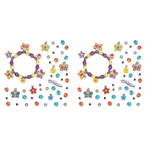 Baker Ross Bettelarmband-Bastelsets „Schmetterling“ (3 Stück) – für Kinder zum Basteln von Armbändern (Perlen, Anhänger und elastische Schnur enthalten) (Packung mit 2) von Baker Ross