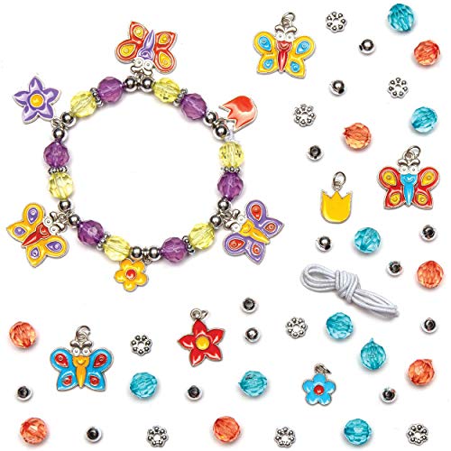 Baker Ross Bettelarmband-Bastelsets „Schmetterling“ (3 Stück) – für Kinder zum Basteln von Armbändern (Perlen, Anhänger und elastische Schnur enthalten) von Baker Ross