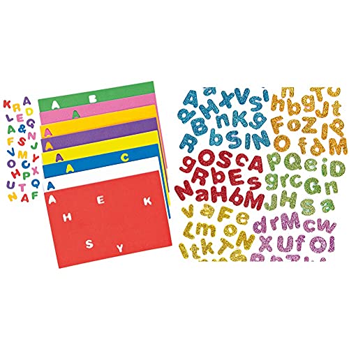 Baker Ross EC170 Großbuchstaben Moosgummi Sticker, 1.5 cm & Selbstklebende Schaumstoff-Glitzer-Buchstaben - glitzernd - zum Basteln für Kinder - ideal für Schriftzüge und als Dekoration - 850 Stück von Baker Ross