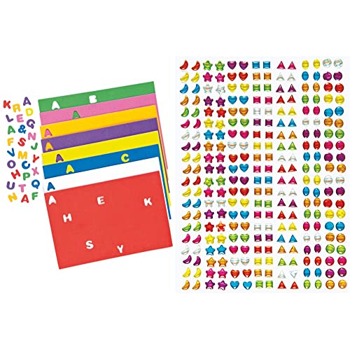 Baker Ross EC170 Großbuchstaben Moosgummi Sticker, Sortiert, 1.5 cm & Kristall & Edelstein-Aufkleber - zum Basteln für Kinder - Sticker ideal als Dekoration - 280 Stück von Baker Ross