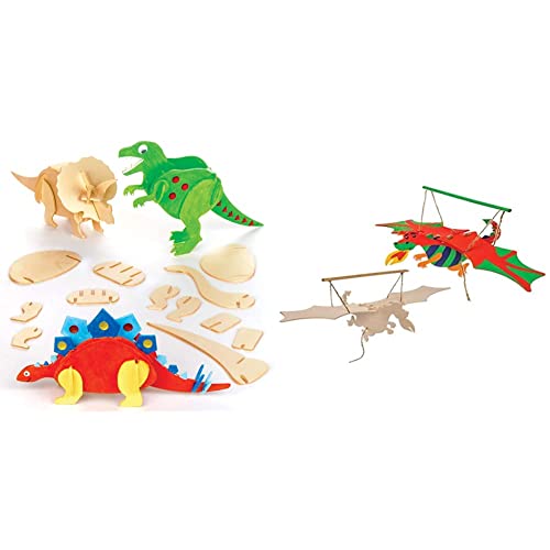 Baker Ross EK501 Holzbastelset, Dinosaurier & Bastelsets Holzfiguren Drache (3er-Pack) Bewegliche Puppen mit Flügelschlag für Kinder zum Basteln im Klassenzimmer, für Regentage, AW568 von Baker Ross