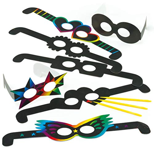 Baker Ross ET606 Kratzbild-Brillen-Scratch Art für Kinder zum Basteln ideal zum Fasching und Karneval (12 Stück), Schwarz von Baker Ross