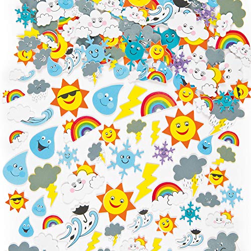 Baker Ross EV3082 Wetter Moosgummi Sticker - 96 Stück, Schaumstoff Aufkleber für Kinder zum Basteln, Gestalten und Dekorieren, Sortiert von Baker Ross