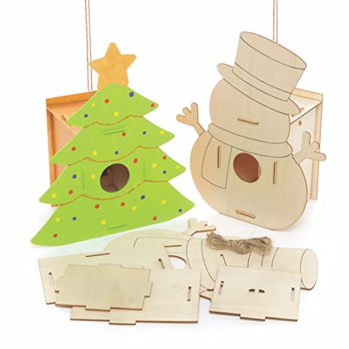 Baker Ross FC167 Weihnachtshaus Vogelhaus Holz Bastelset - 2er Pack, Nistkästen für Vögel zum Bemalen und Basteln für Kinder Set von Baker Ross