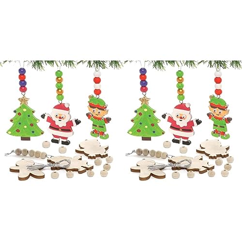 Baker Ross FC194 Weihnachtbaum Dekoration Bastelsets aus Holz - 12er Pack, Basteln mit Holzperlen für Kinder, Weihnachts Holzbastelset, Basteln mit Kindern an Weihnachten, Silver von Baker Ross