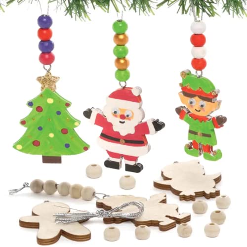 Baker Ross FC194 Weihnachtbaum Dekoration Bastelsets aus Holz - 6er Pack, Basteln mit Holzperlen für Kinder, Weihnachts Holzbastelset, Basteln mit Kindern an Weihnachten, Silver von Baker Ross