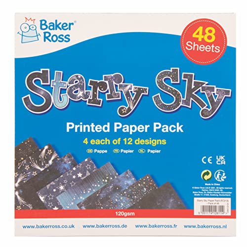 Baker Ross FC213 Sternenhimmel Bedrucktes Papier - 48 Stück, Kreativer Künstlerbedarf für Kinder, Ideal für Bastelaktivitäten und Dekorationsarbeiten Baker Ross FC213 Sternenhimmel Bedrucktes Papier - 48 Stück, Kreativer Künstlerbedarf für Kinder, Ideal für Bastelaktivitäten und Dekorationsarbeiten von Baker Ross