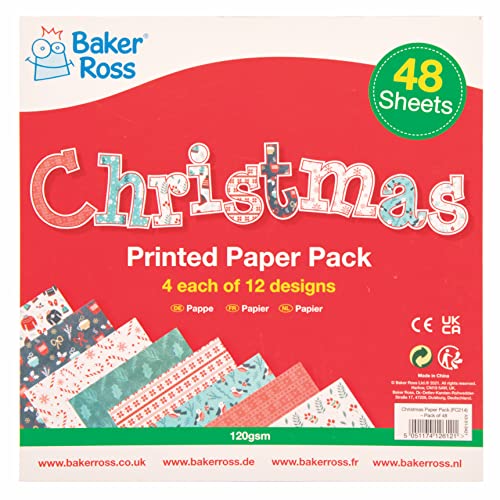 Baker Ross FC214 Bedrucktes Weihnachtspapier - 48 Stück, Kreativer Bastelbedarf für Kinder, Ideal für Bastelaktivitäten und Dekorationsarbeiten Baker Ross FC214 Bedrucktes Weihnachtspapier - 48 Stück, Kreativer Bastelbedarf für Kinder, Ideal für Bastelaktivitäten und Dekorationsarbeiten von Baker Ross