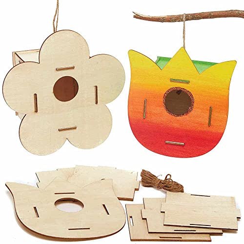 Baker Ross FC733 Blumen Vogelhaus Holz Bastelset - 2er Pack, Nistkästen für Vögel zum Bemalen und Basteln für Kinder Set von Baker Ross