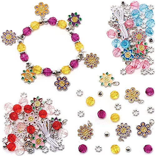 Baker Ross FC739 Bettelarmband Blumen Bastelset - 3er Pack, Perfekt für Mädchen zum Basteln, Kinderschmuck, Kindergeburtstag basteln von Baker Ross